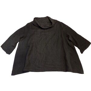 Bryn Walker XL Black 100% Linen Tunic Top Cowl Neck Made in USA Lagenlook Boho